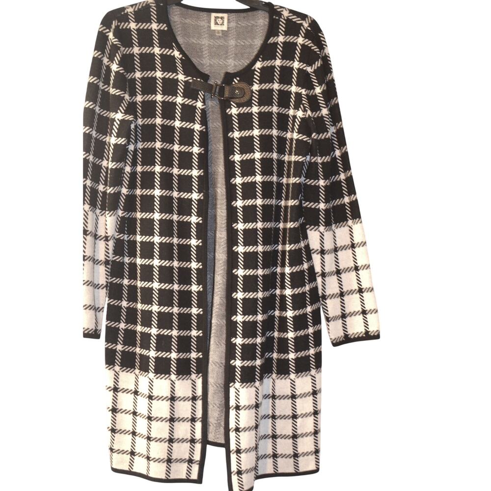 Anne Klein Women's Checkered Neck-Clasp Cardigan in Black & White